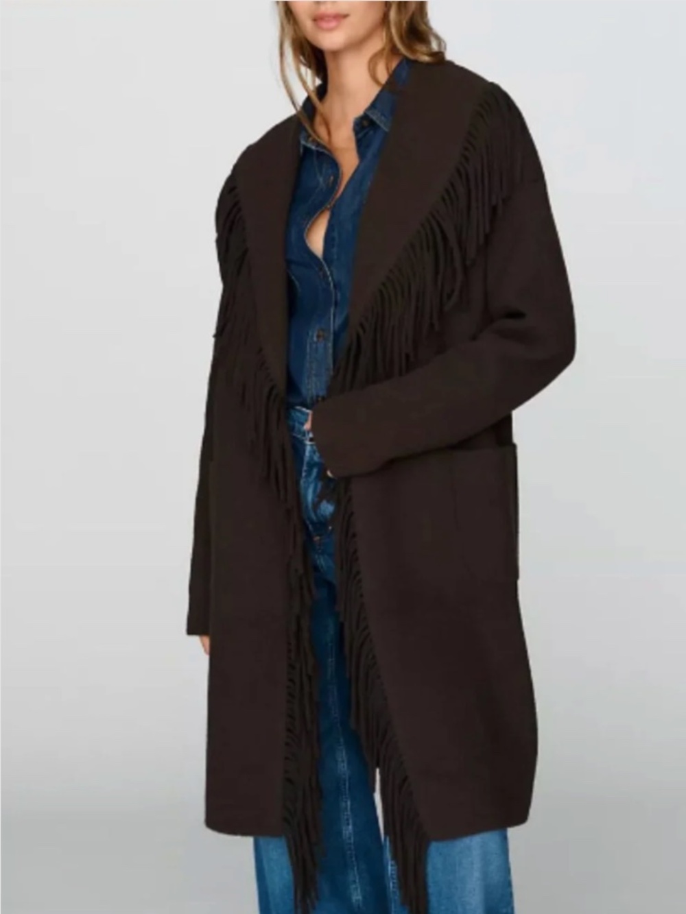 NVLT Eyelash Wrap Fringe Coatigan Sweater Medium